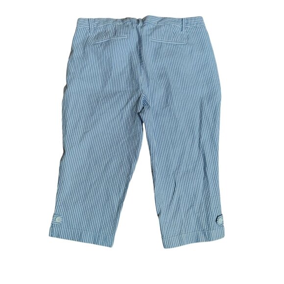 Talbots Seersucker Striped Crop Capri Pants Cotton Blue White Womens 14P - Picture 2 of 8